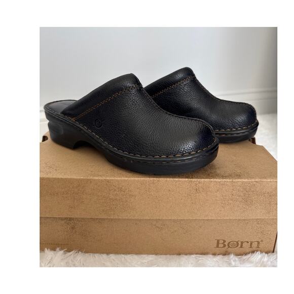 Born Mount II Black Leather Platform Clogs Size 9 Comfort Slip-On Shoes like new - Picture 3 of 16